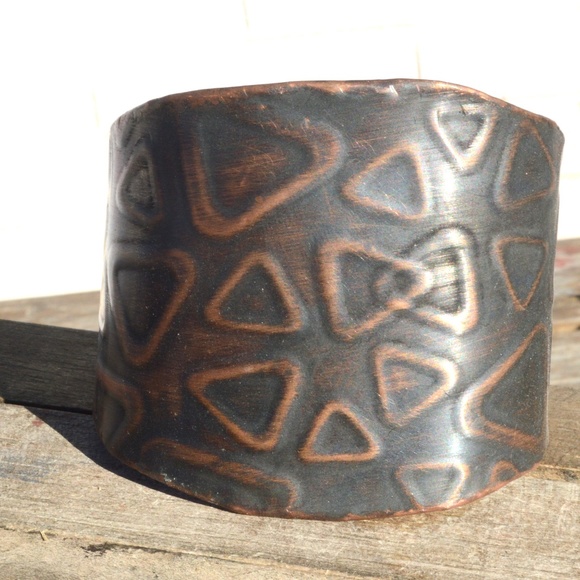 Geometric Triangle Copper Patina Cuff Bracelet - Picture 2 of 8